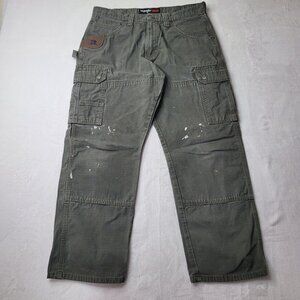 Wrangler Riggs Workwear Ripstop Men's Green Work Pants Size 34X30 Distressed